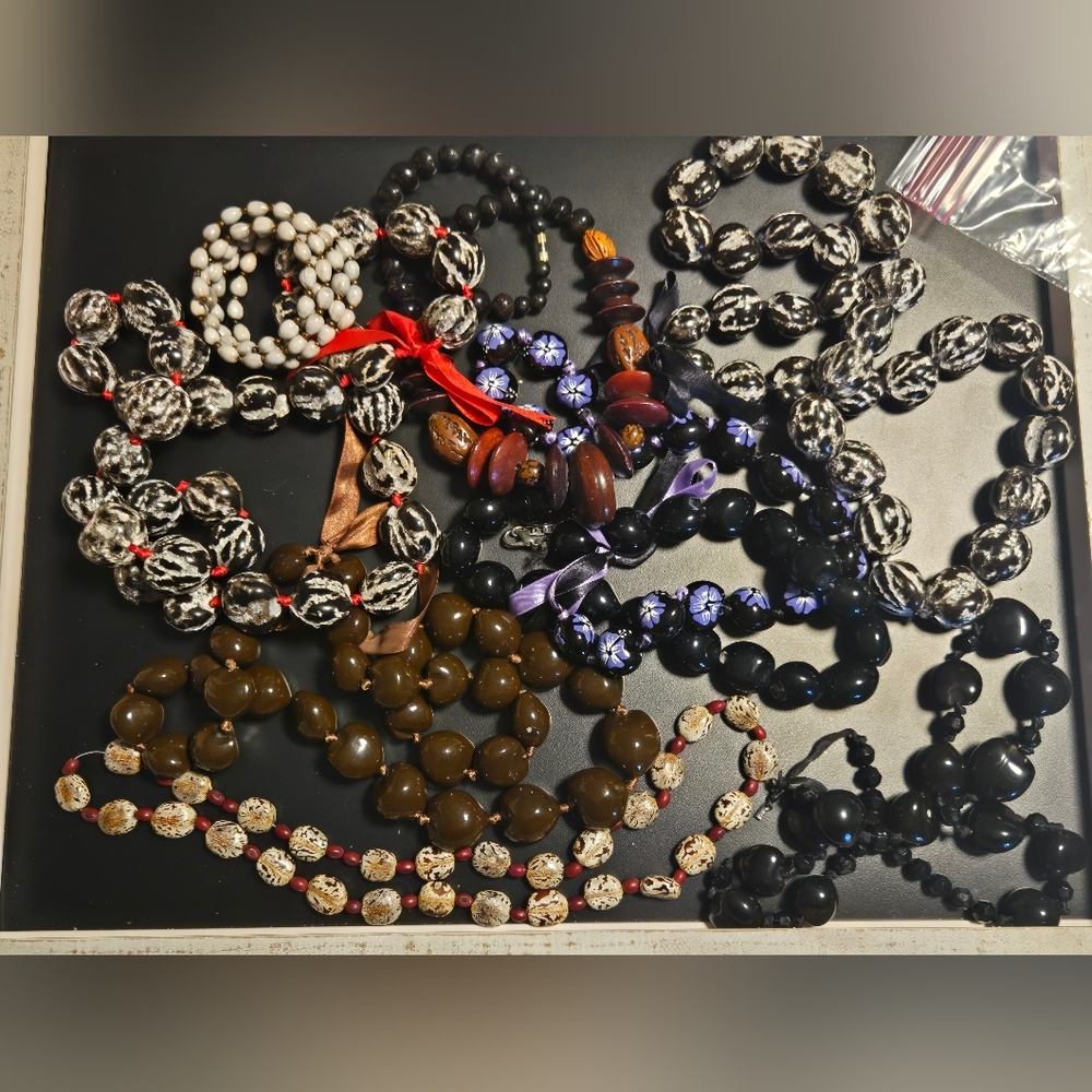 Huge Hawaiian Nut And Seed Jewer Set 8pc Vintage Lot